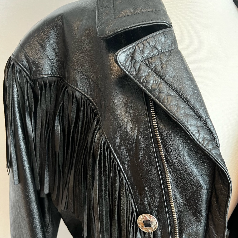 Vintage Leather Jacket with Fringe Detail - Picture 3 of 9